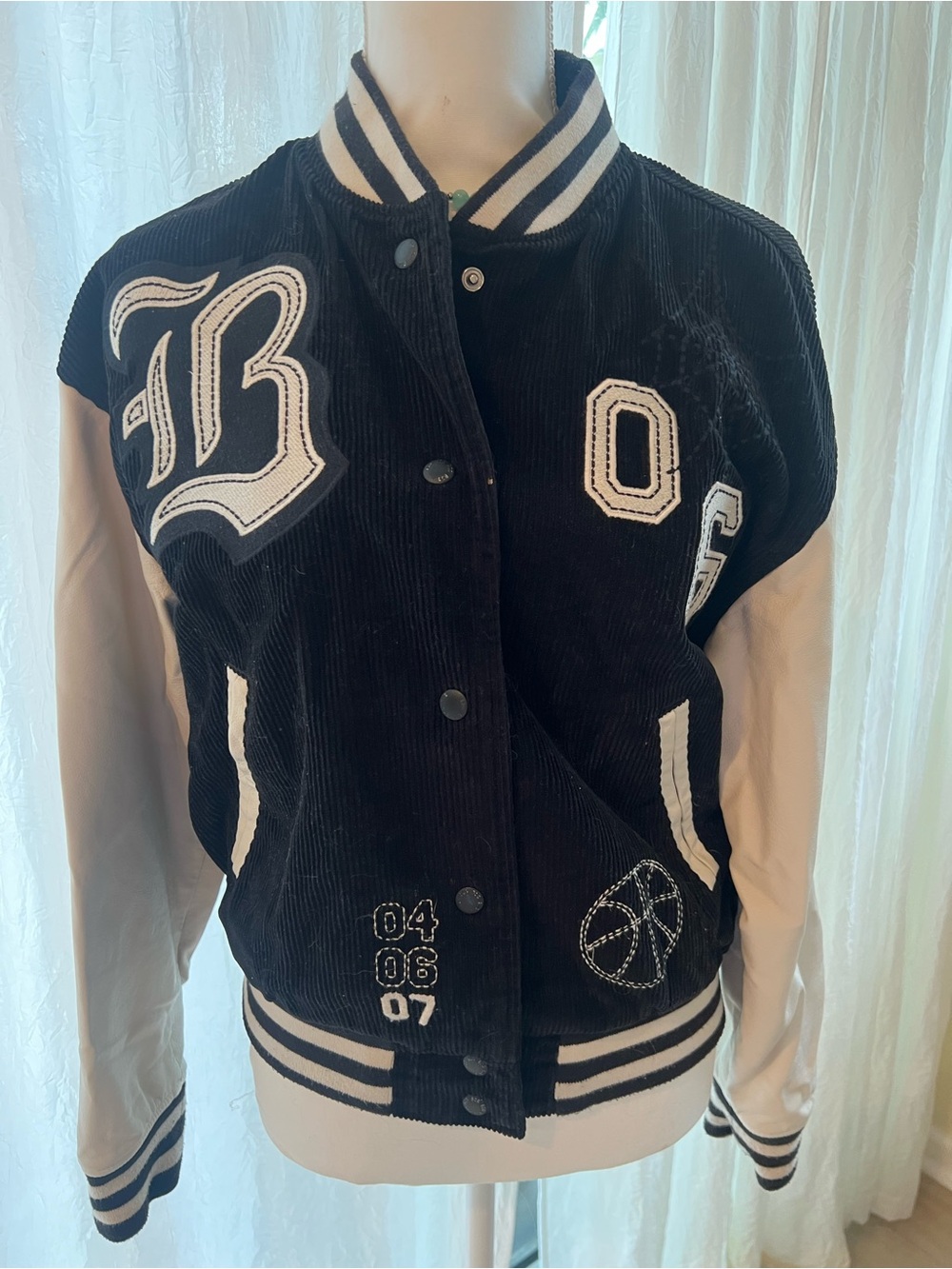 BDG Black and White Corduroy Bomber Jacket